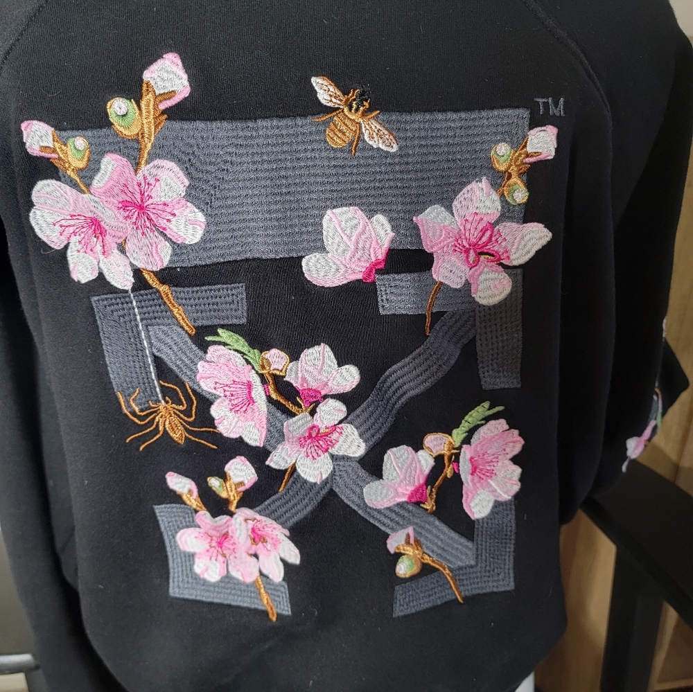 OFF WHITE Virgil Abloh Black Hoodie with Flowers Size Medium